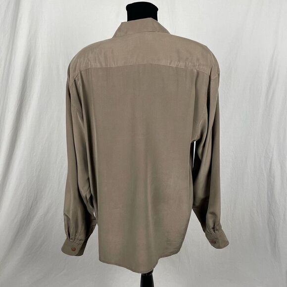 Silk Land Vintage 100% Silk Gray Safari Button Down Shirt - Women’s 12 - Picture 4 of 6